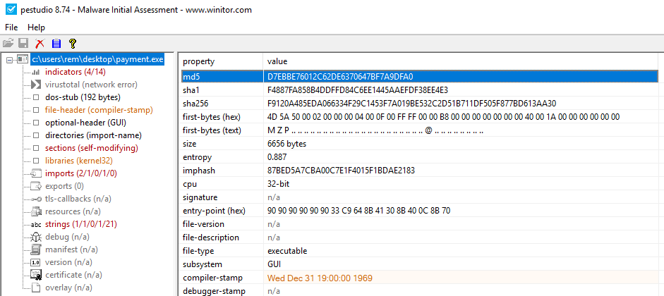 why pestudio stopped running executable